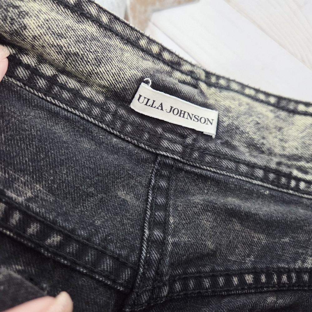 Ulla Johnson Alec Tie-Waist Shorts Acid Wash Denim Green Black Size 10 - Picture 8 of 9